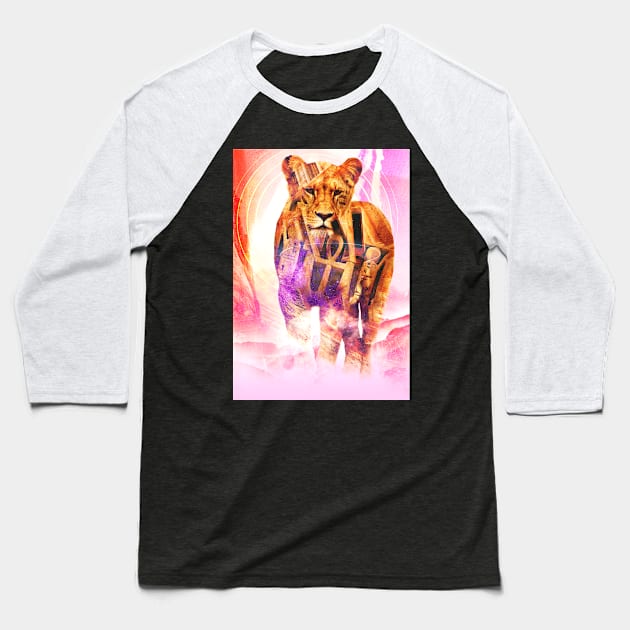 Egyptian Goddess Lion Ankh Culture Photo Manipultation Baseball T-Shirt by Glass Table Designs